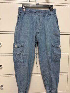 BiBi Light Blue Denim Cargo Joggers